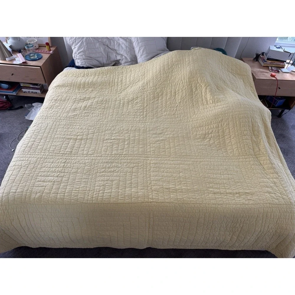 Vintage Hand Quilted Double Arrow Pattern Quilt 78x86 Feedsack c.1940s